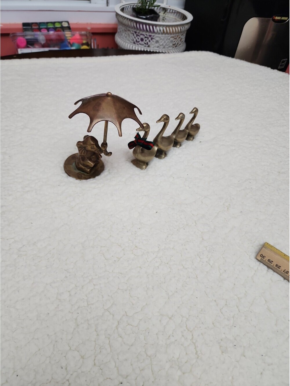 SOLID BRASS: Vtg Lotof 2, Elefante Con Su Paraguas ,Duck Bronce